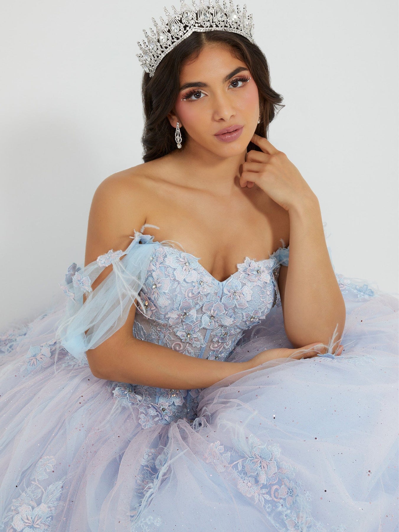Off Shoulder Sheer Corset Quinceanera Dress by House of Wu 26047 18 / Sky Multi Off Shoulder Sheer Corset Quinceanera Dress by House of Wu 26047 18 / Sky Multi