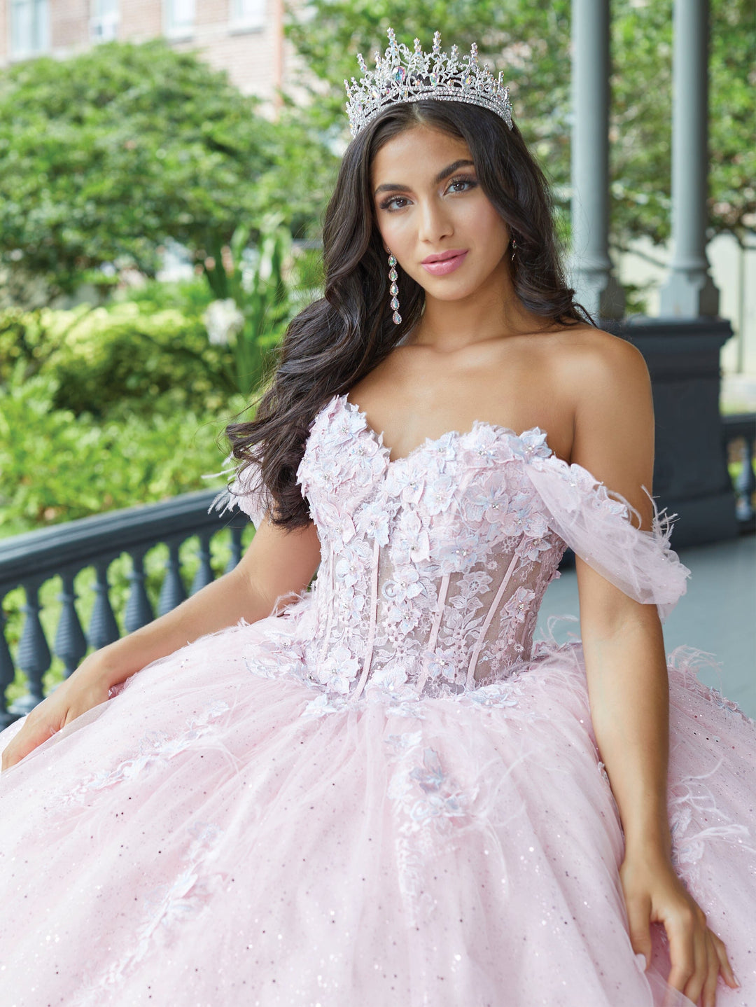 Off Shoulder Sheer Corset Quinceanera Dress by House of Wu 26047