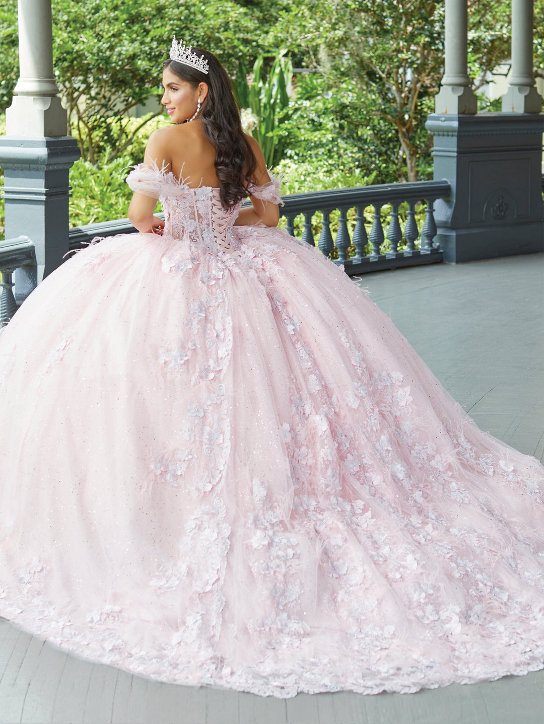 Off Shoulder Sheer Corset Quinceanera Dress by House of Wu 26047