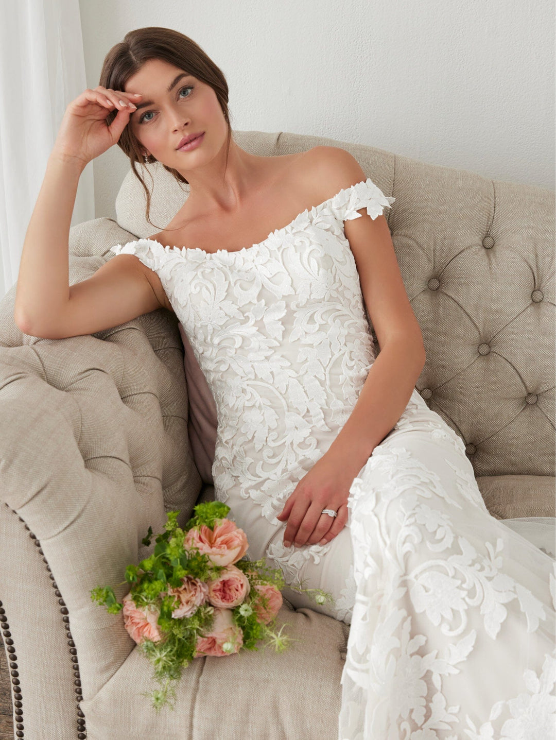 Off Shoulder Short Sleeve Bridal Gown by Adrianna Papell 31252