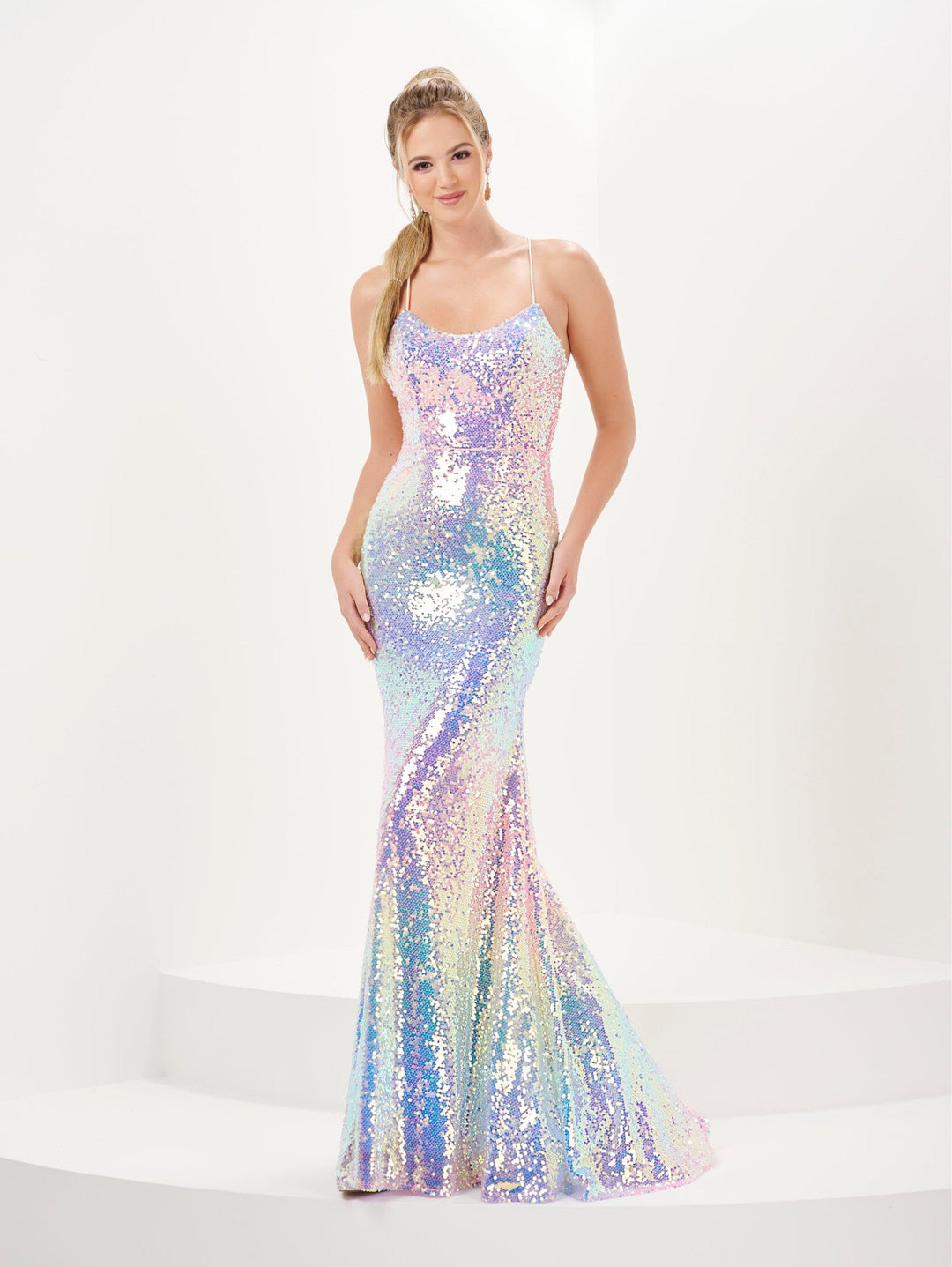 rainbow sequin long dress Shiny Rainbow Sequin V-neck Mermaid Long Prom Dress