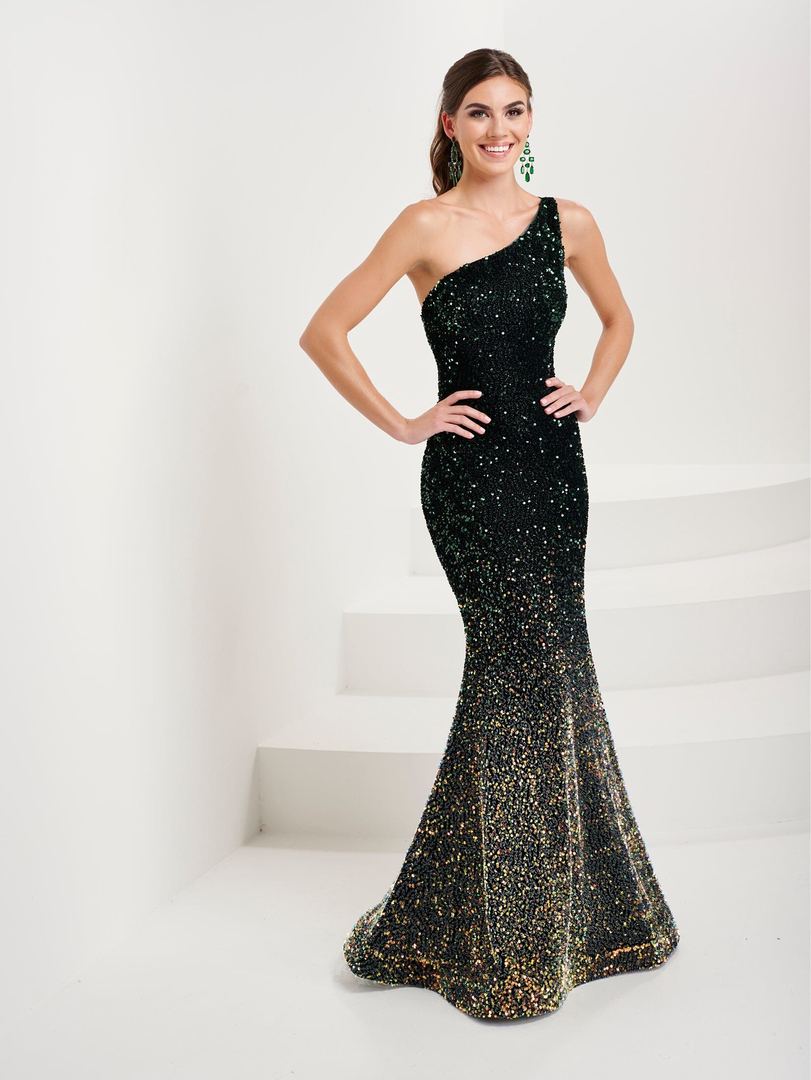 One shoulder ombre dress clearance
