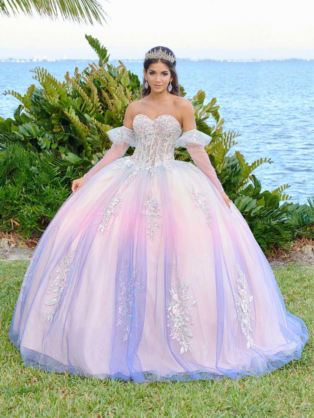 Ombre Sheer Corset Quinceanera Dress by Fiesta Gowns 56499