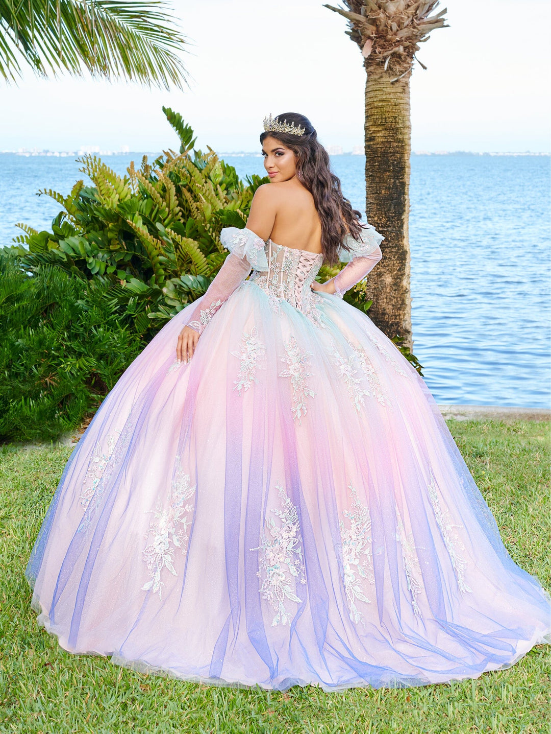 Ombre Sheer Corset Quinceanera Dress by Fiesta Gowns 56499