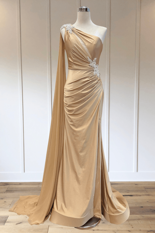 one shoulder cloak dress Amelia Couture 7056 One-Shoulder Cutout Prom Dress