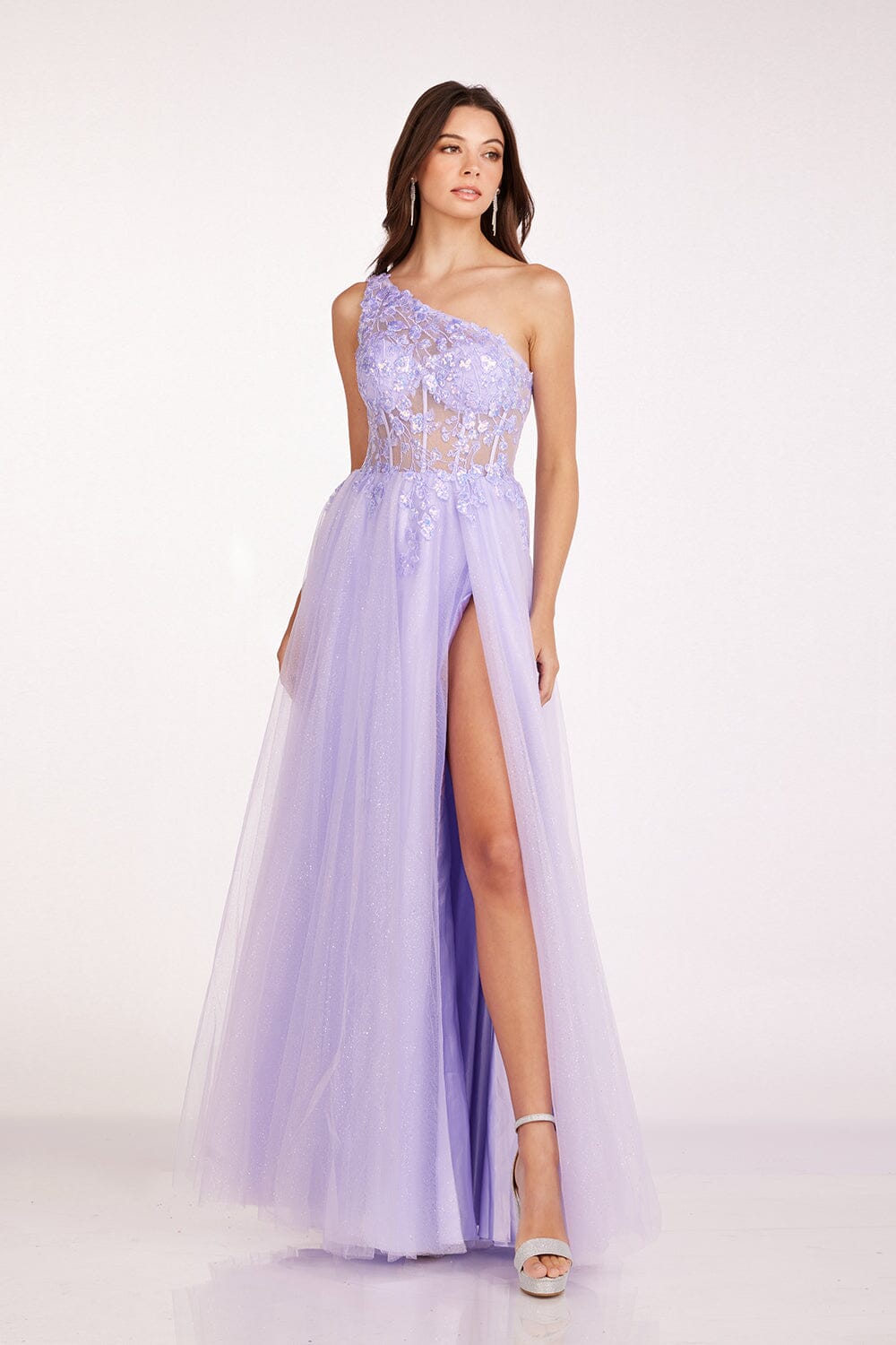 One Shoulder Tulle A-line Slit Gown by Abby Paris 90234 ABC Fashion One Shoulder Tulle A-line Slit Gown by Abby Paris 90234 ABC Fashion