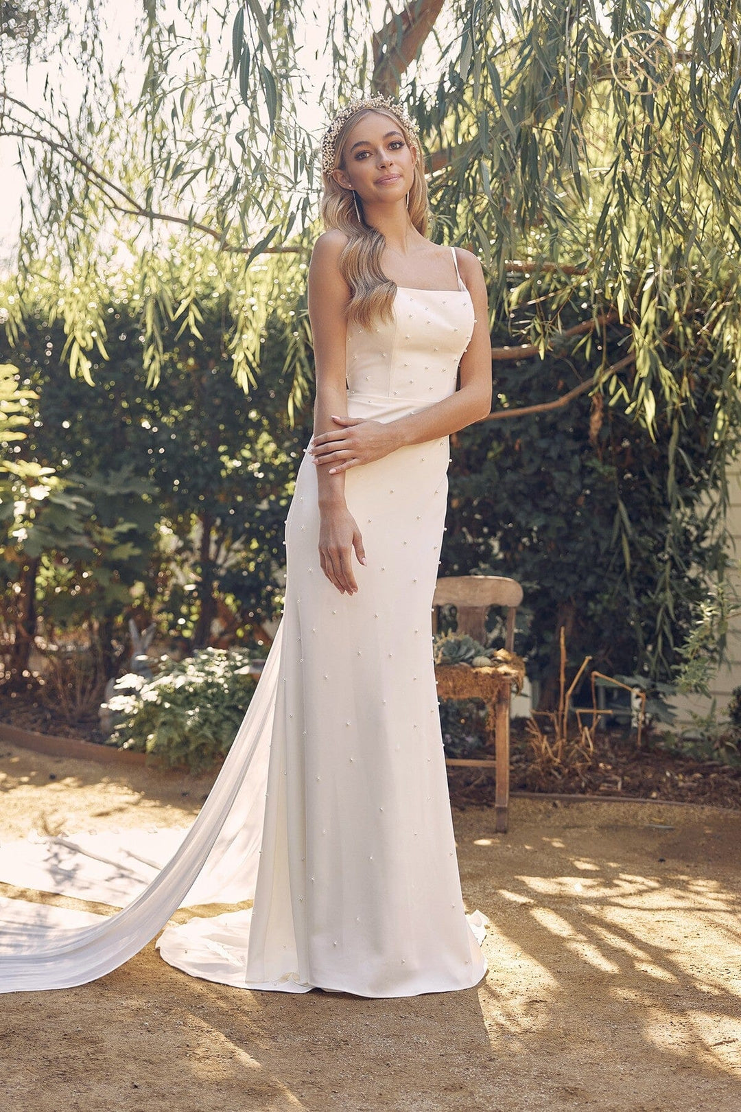Pearl Beaded Sleeveless Bridal Gown by Nox Anabel QW963 - Outlet