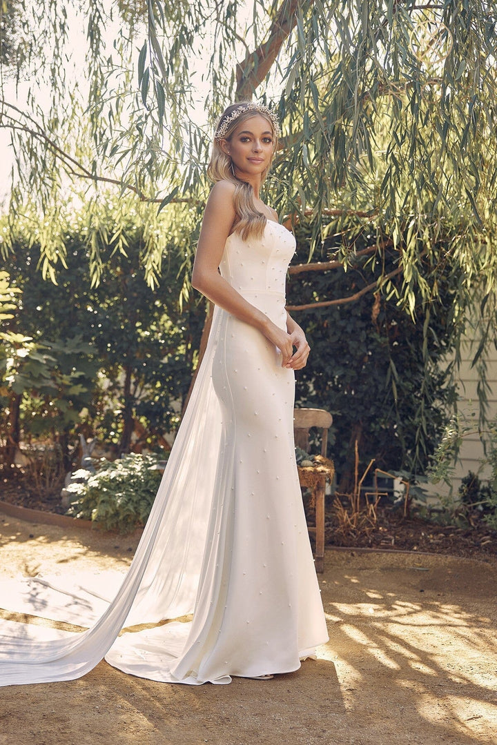 Pearl Beaded Sleeveless Bridal Gown by Nox Anabel QW963 - Outlet
