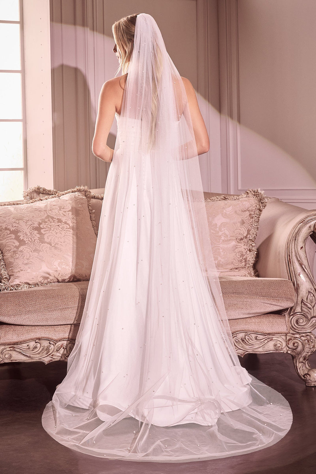 Pearl Drops Chapel Veil by Ladivine V007 Pearl Drops Chapel Veil by Ladivine V007