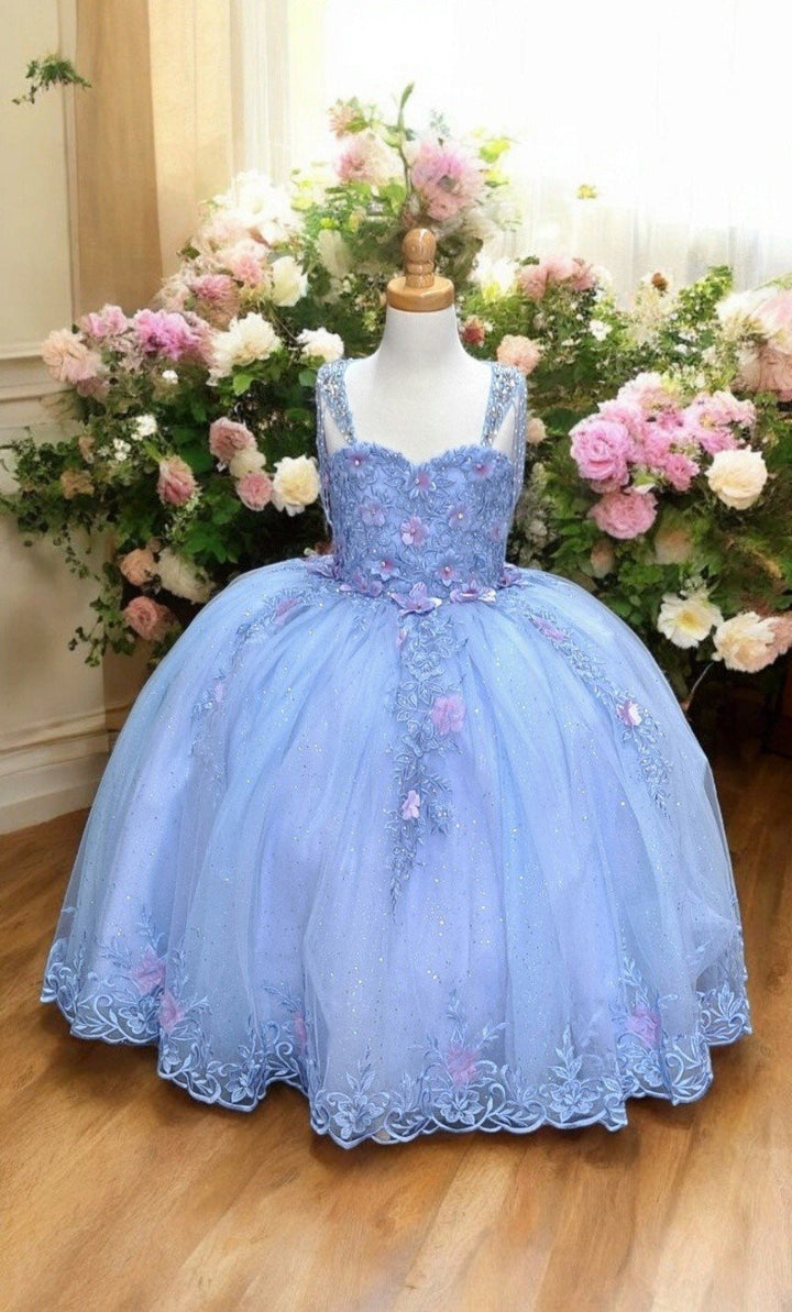 Girls Floral Applique Sleeveless Gown by Calla SCK311