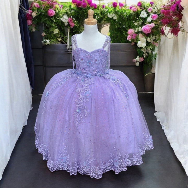 Girls Floral Applique Sleeveless Gown by Calla SCK311