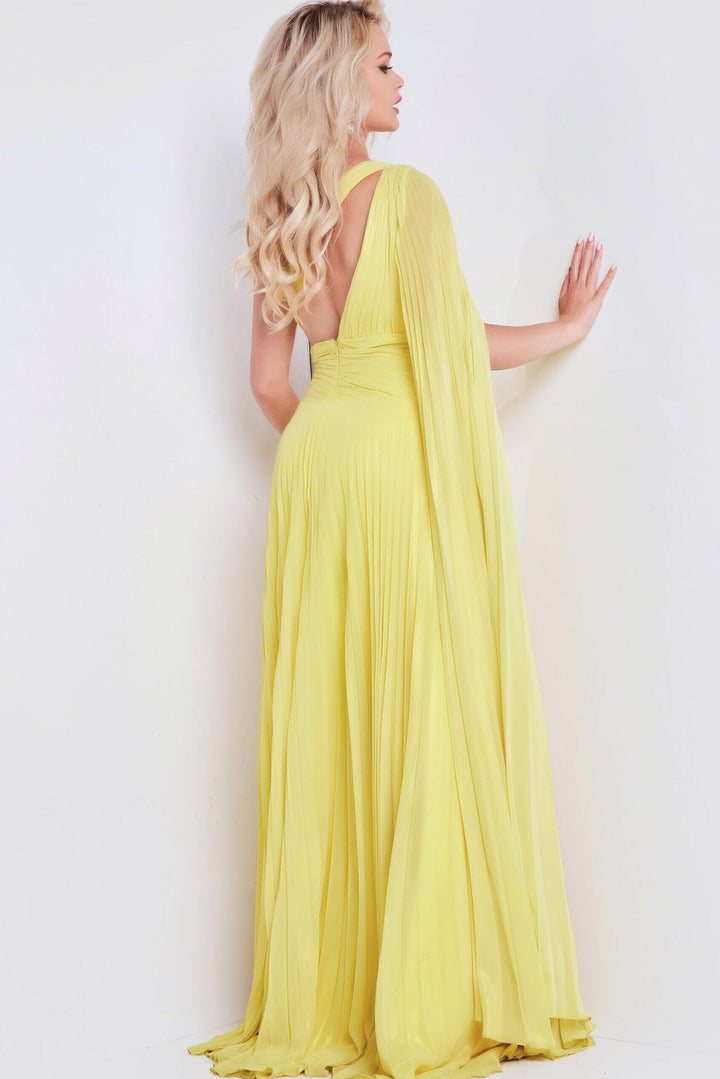 Pleated One Shoulder A-line Slit Gown by Jovani 36462