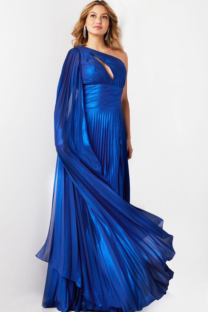 Pleated One Shoulder A-line Slit Gown by Jovani 36462