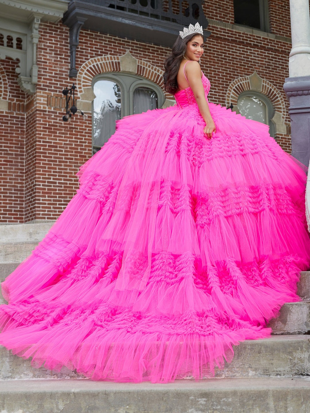 Pleated Ruffle Tulle Quinceanera Dress by House of Wu 26041