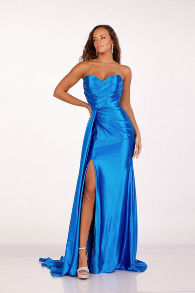 Pleated Strapless Slit Gown by Abby Paris 90215 – ABC Fashion