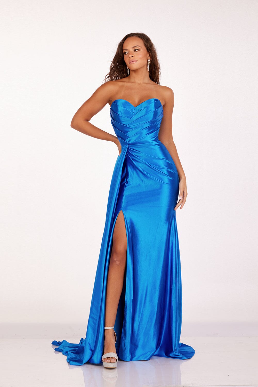 Pleated Strapless Slit Gown by Abby Paris 90215 ABC Fashion Pleated Strapless Slit Gown by Abby Paris 90215 ABC Fashion