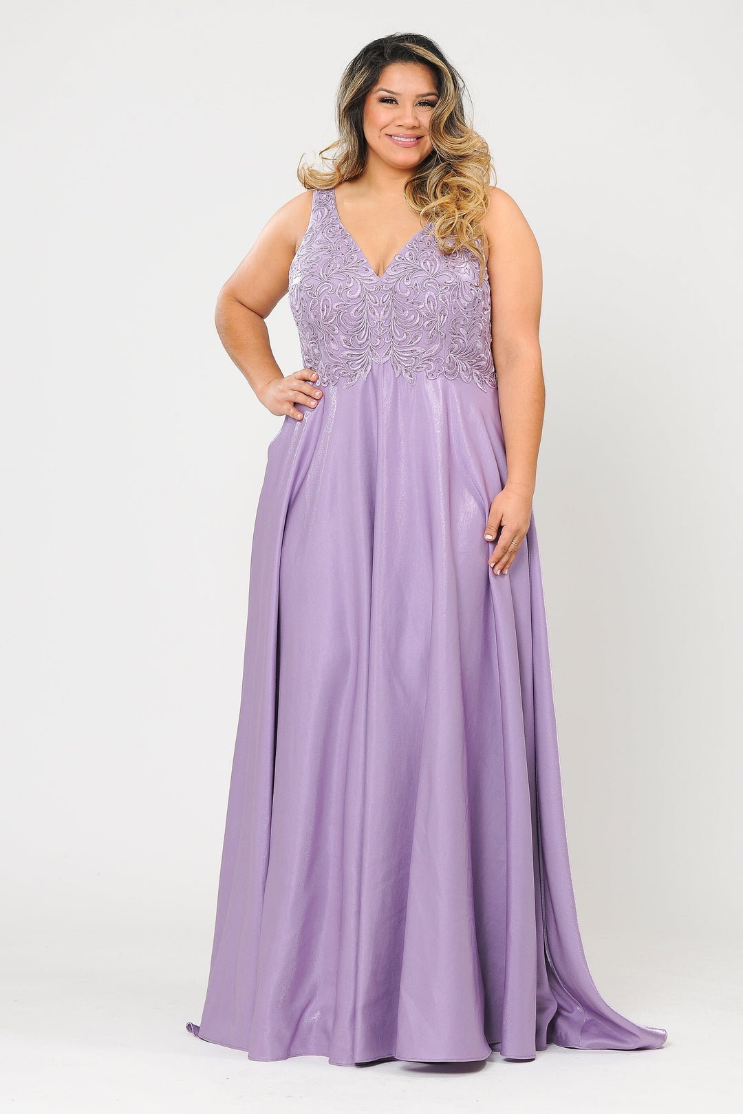 Plus Size A-line Gown with Embroidered Bodice by Poly USA W1074