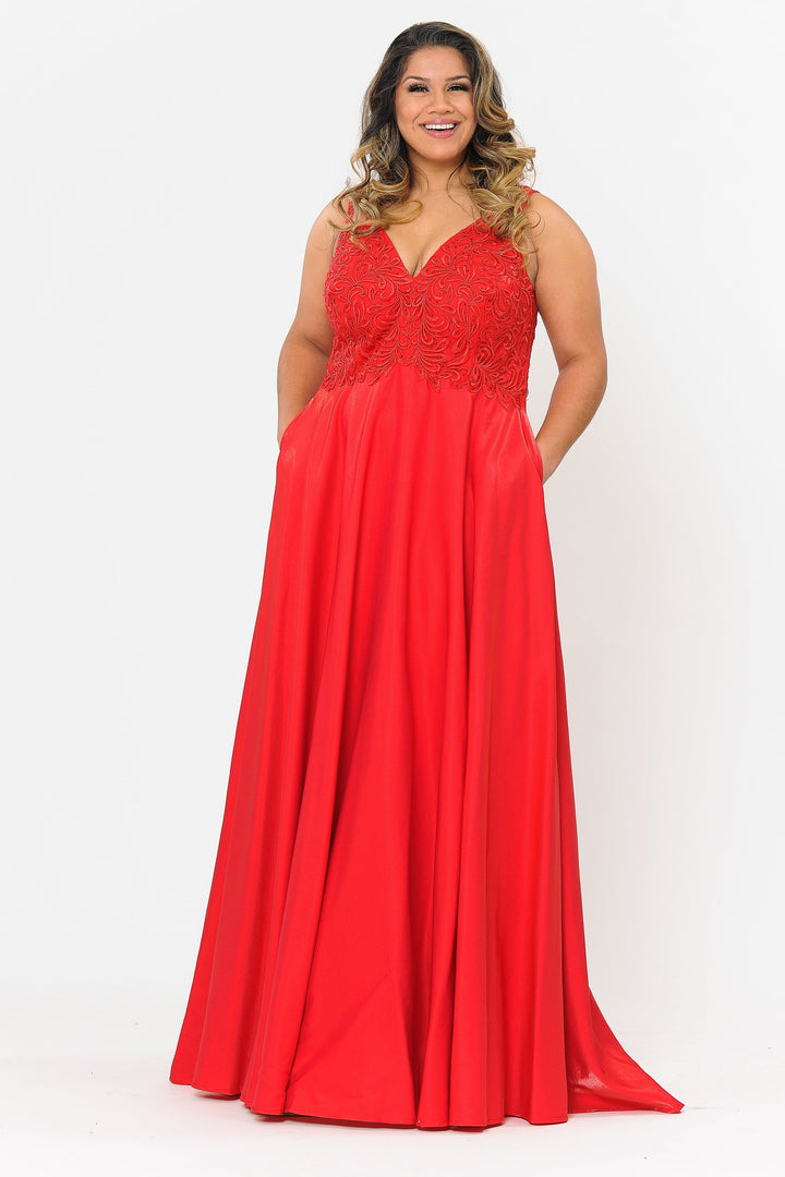 Plus Size A-line Gown with Embroidered Bodice by Poly USA W1074