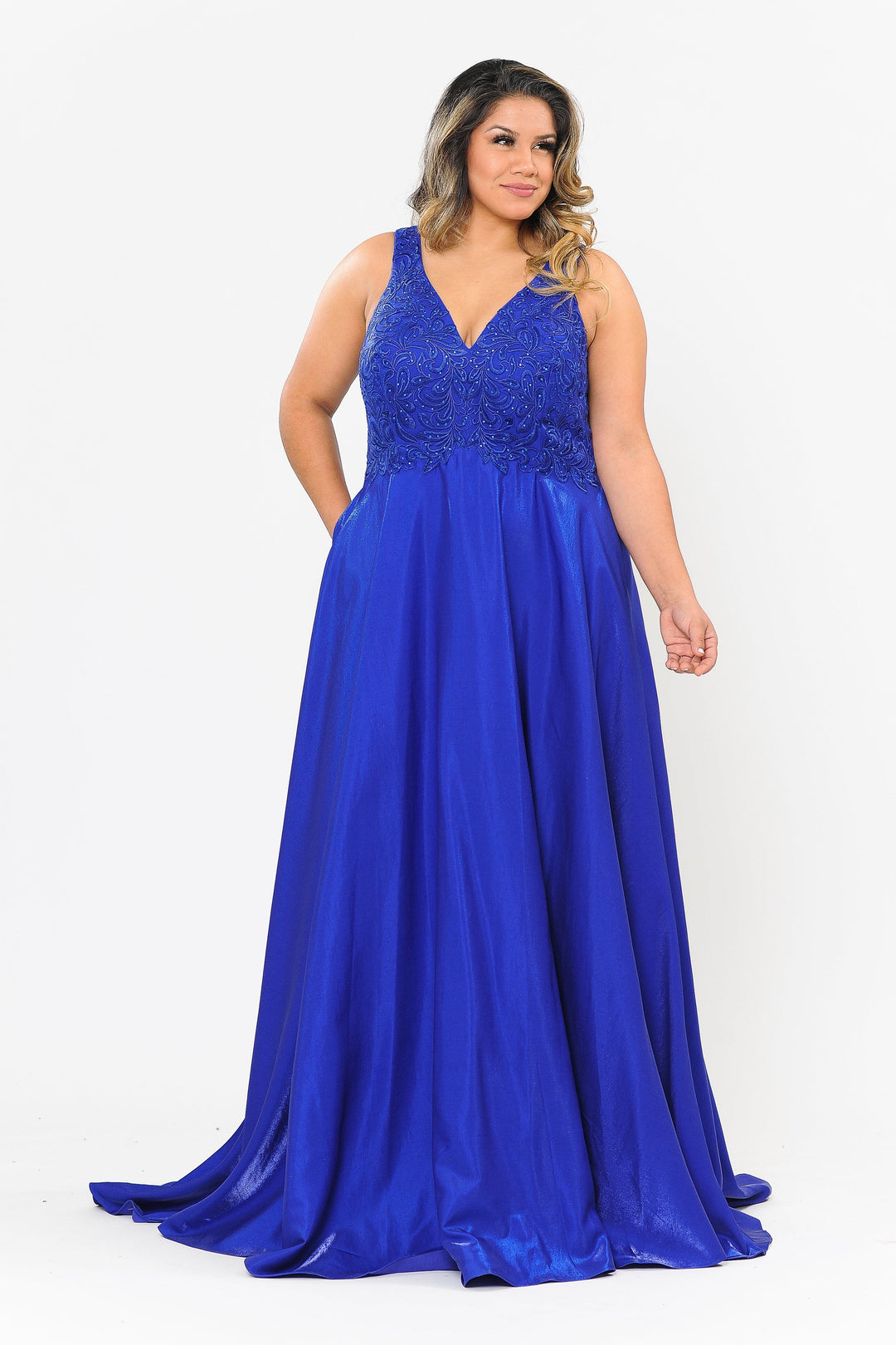 Plus Size A-line Gown with Embroidered Bodice by Poly USA W1074