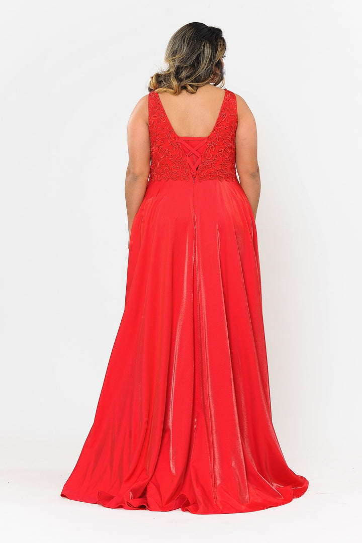Plus Size A-line Gown with Embroidered Bodice by Poly USA W1074