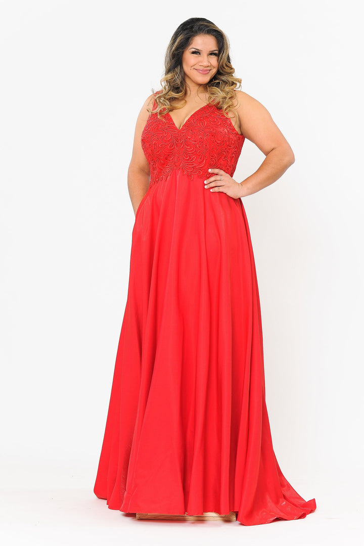 Plus Size A-line Gown with Embroidered Bodice by Poly USA W1074