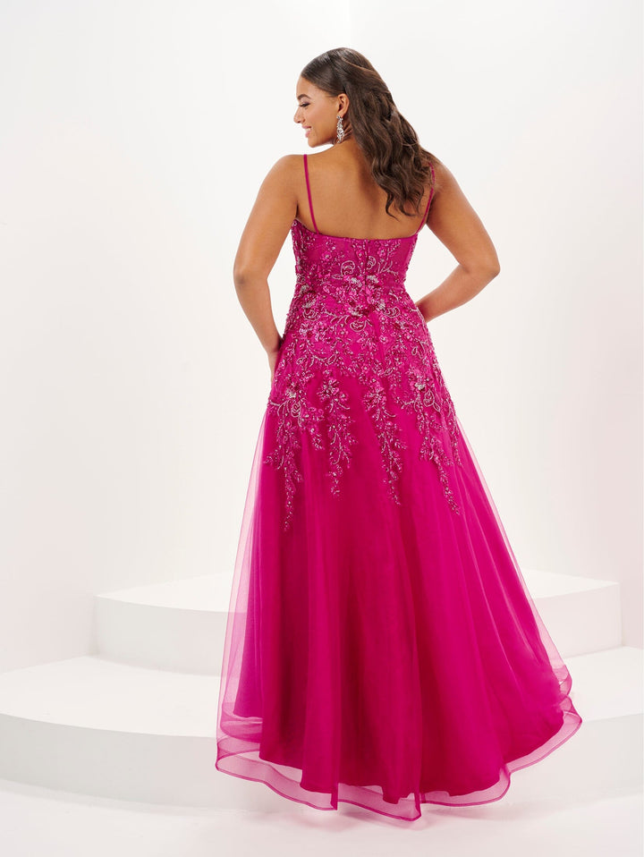 Plus Size Bead Applique Slit Gown by Tiffany Designs 16127