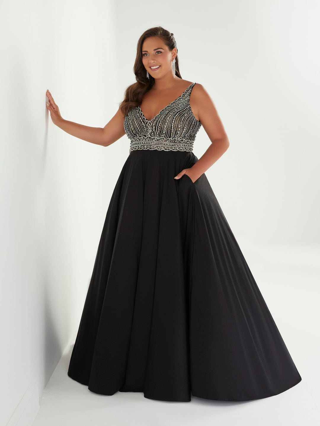 Plus Size Beaded Crepe A-line Gown by Tiffany Designs 16961