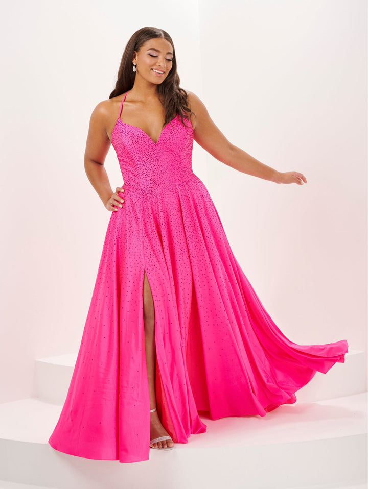 Plus Size Beaded Jersey Slit Gown by Tiffany Designs 16122