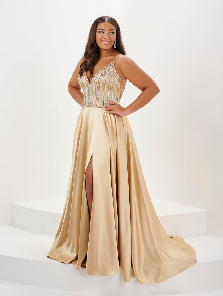 Plus Size Beaded Jersey Slit Gown by Tiffany Designs 16129