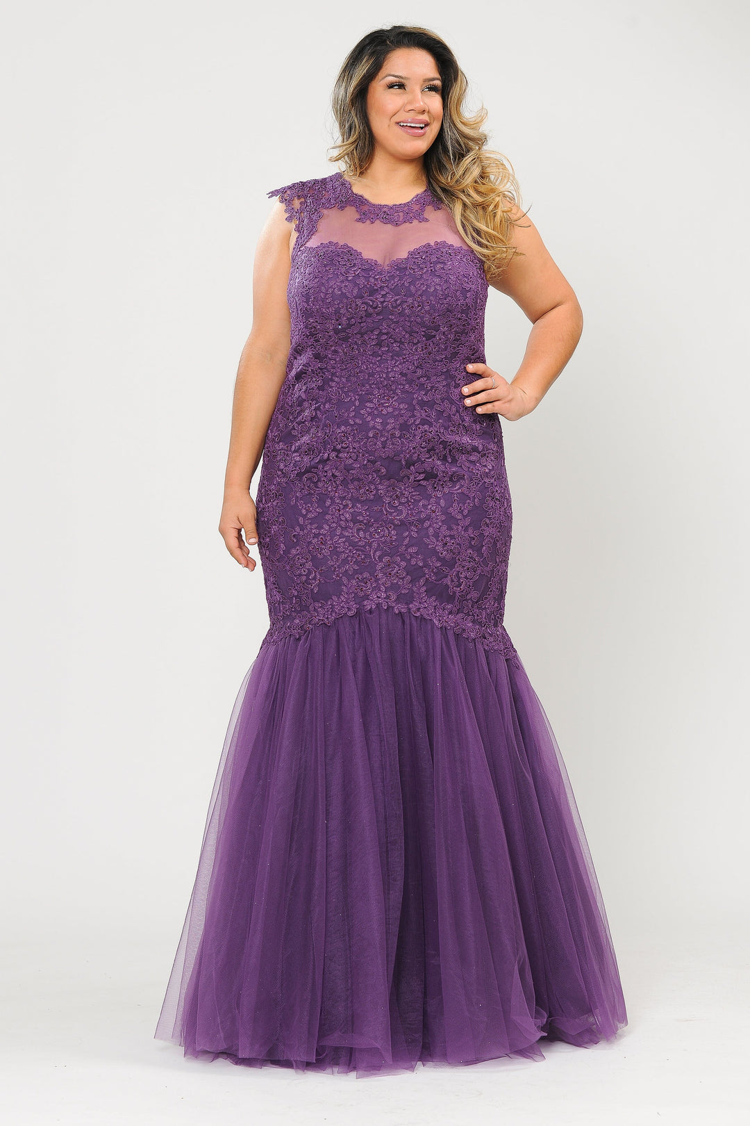 Plus Size Embroidered Mermaid Dress by Poly USA W1084