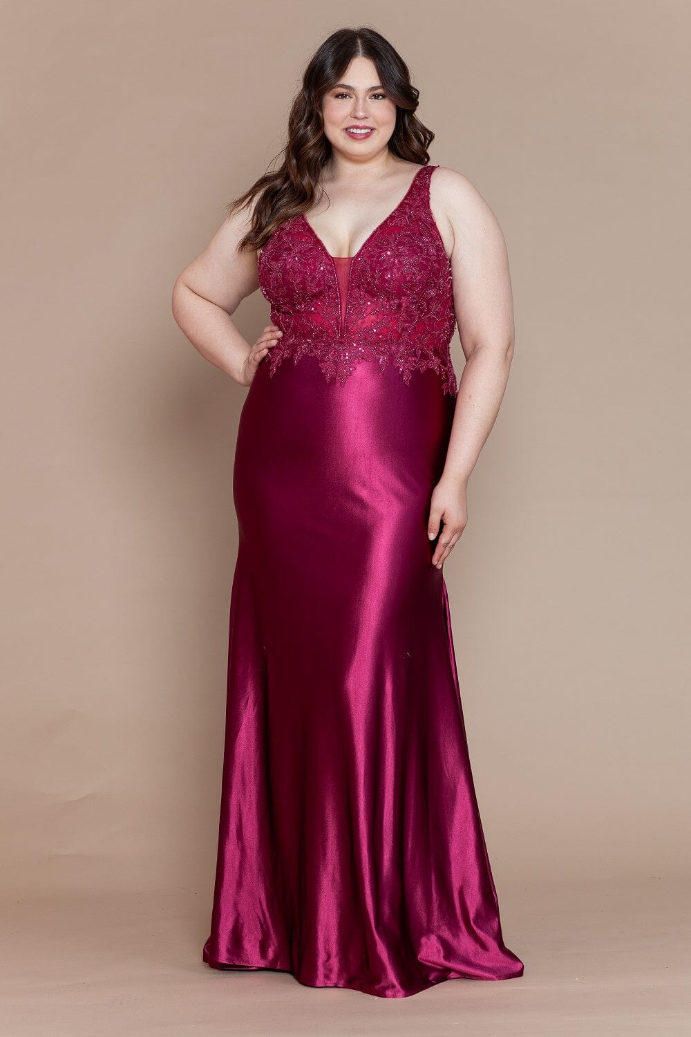 fitted prom dresses plus size LaDivine CD796C Plus Size Long Formal Fitted Prom Dress