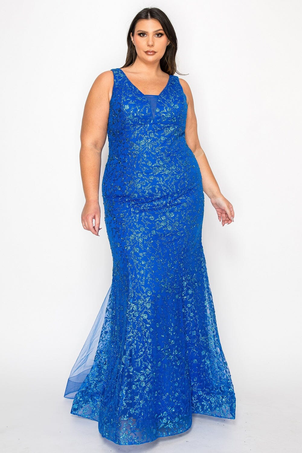 Poly USA W1136 Plus Size Fitted Glitter Print Sleeveless Gown | FormalDressShops Gold/Rose Gold / 22W Poly USA W1136 Plus Size Fitted Glitter Print Sleeveless Gown | FormalDressShops Gold/Rose Gold / 22W