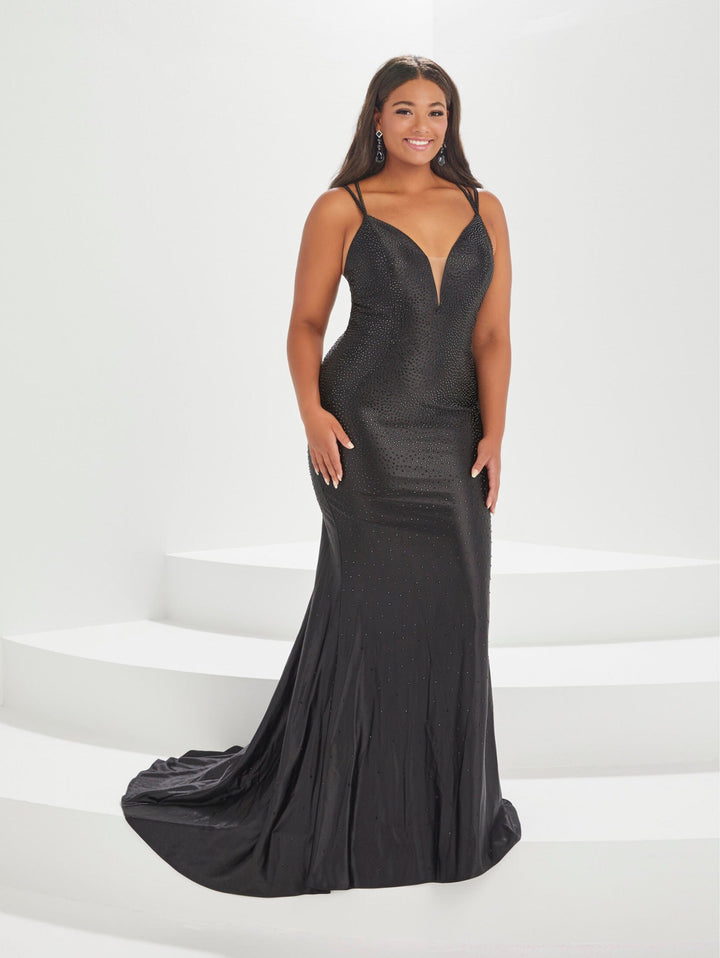 Plus Size Fitted Heat Stone Gown by Tiffany Designs 16038