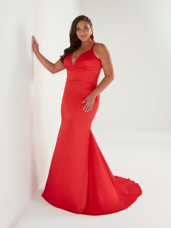 Plus Size Fitted Satin Halter Gown by Tiffany Designs 16965