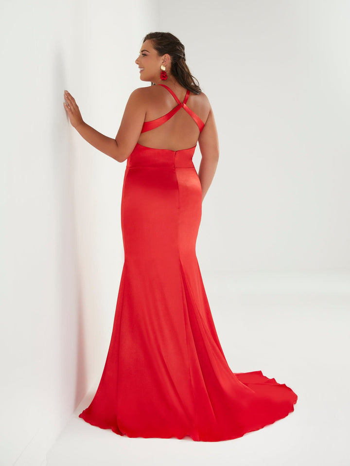 Plus Size Fitted Satin Halter Gown by Tiffany Designs 16965