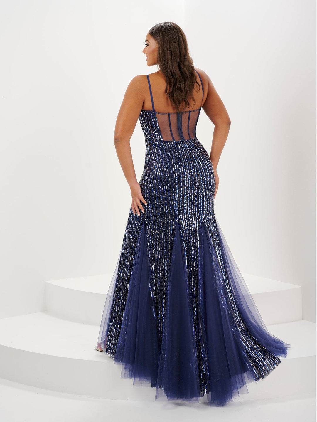 Plus Size Fitted Sequin Tulle Gown by Tiffany Designs 16131