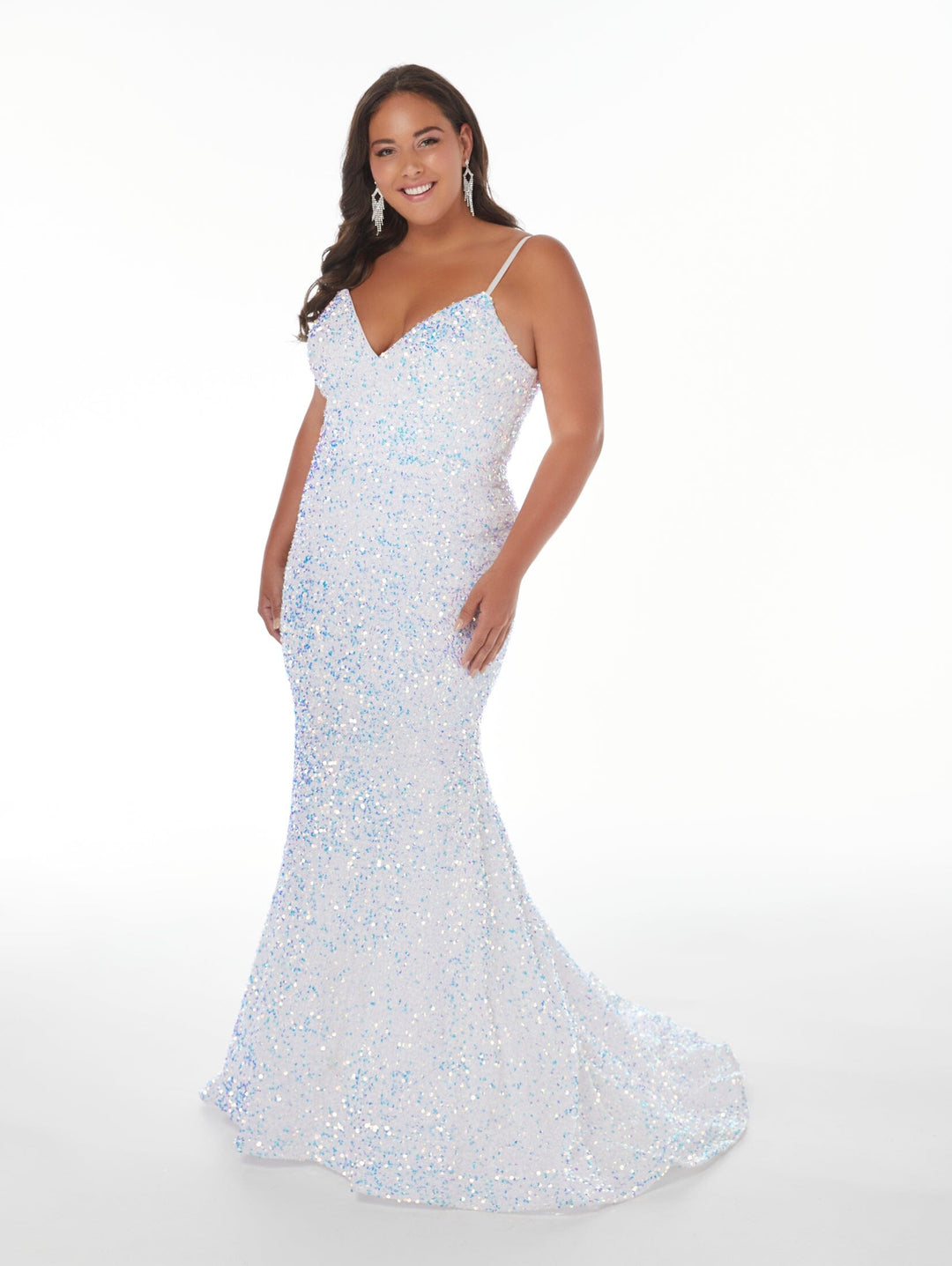 Plus Size Fitted Sequin V-Neck Gown by Tiffany Designs 16956