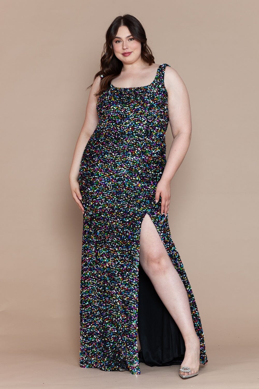 Poly USA W1126 Plus Size Fitted Sleeveless Sequin Gown Poly USA W1126 Plus Size Fitted Sleeveless Sequin Gown