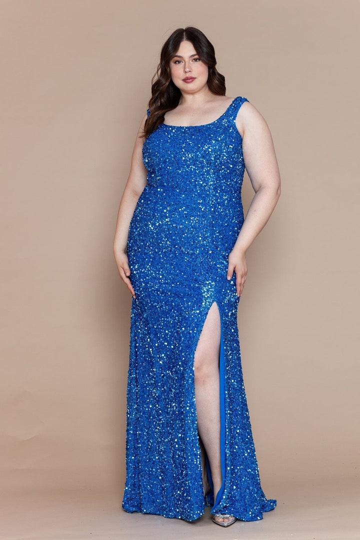 Plus Size Fitted Sleeveless Sequin Gown by Poly USA W1126