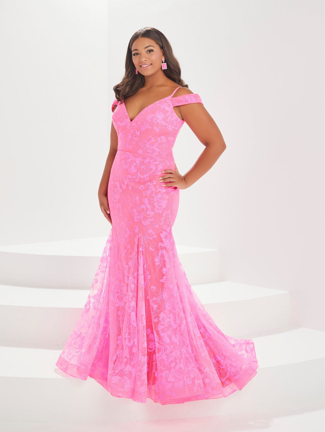 Plus Size Glitter Cold Shoulder Gown by Tiffany Designs 16039