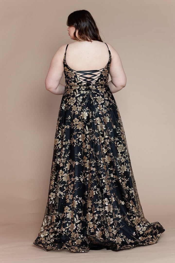 Plus Size Glitter Print Sleeveless A-line Gown by Poly USA W1134