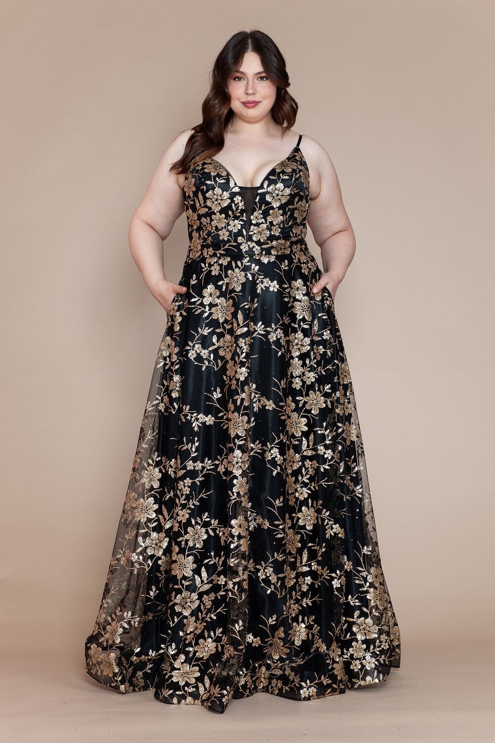 black and gold prom dress plus size golden black dress for women Chic Black Long Gold Lace Embellished Velvet llusion Neck Evening Prom Dress 42