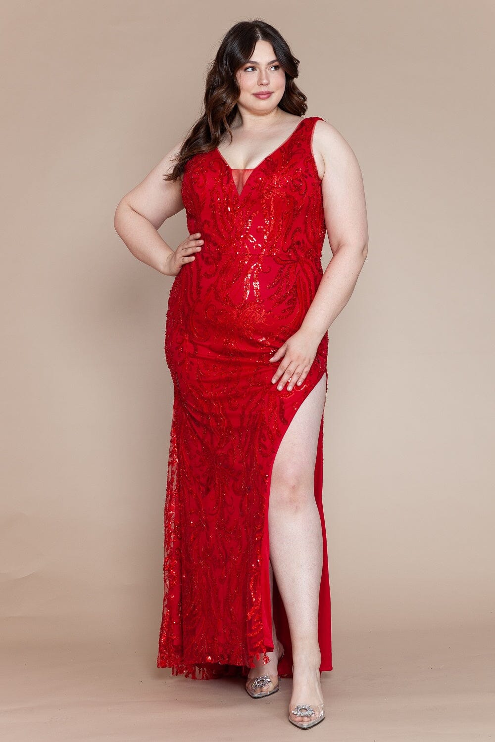 Glamorous Elegant Gowns Evening Gown Red And Silver Plus Size Dresses Plus- Size Long Prom Dress Glamorous Elegant Gowns Evening Gown Red And Silver Plus Size Dresses Plus- Size Long Prom Dress