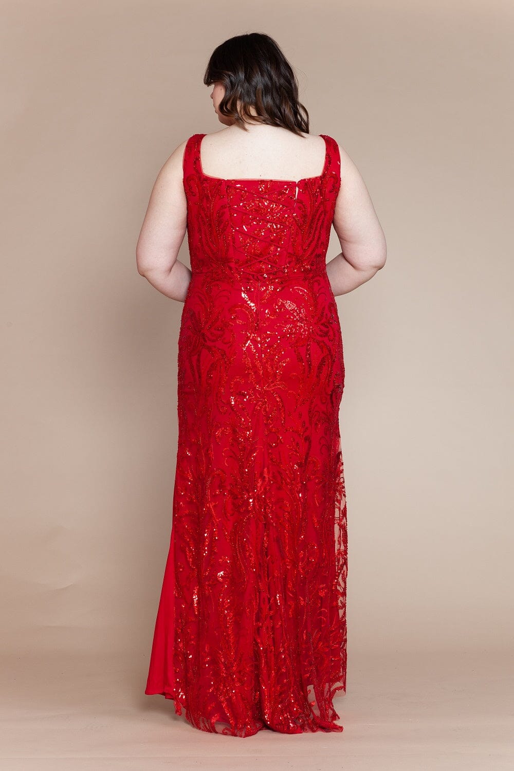 Plus Size Glitter Print Sleeveless Slit Gown by Poly USA W1140