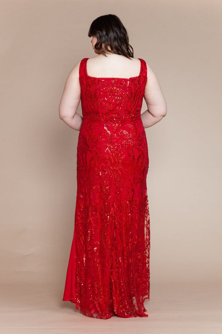 Plus Size Glitter Print Sleeveless Slit Gown by Poly USA W1140