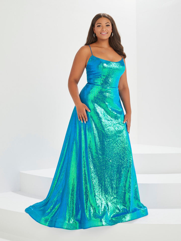 Plus Size Iridescent Sequin Gown by Tiffany Designs 16043