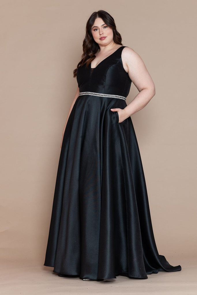 plus size deep v neck dress Long V-Neck by Poly USA W1108 20W / Black Style_Comfort Wear bring an element of Devil with the Blue Size:Size14