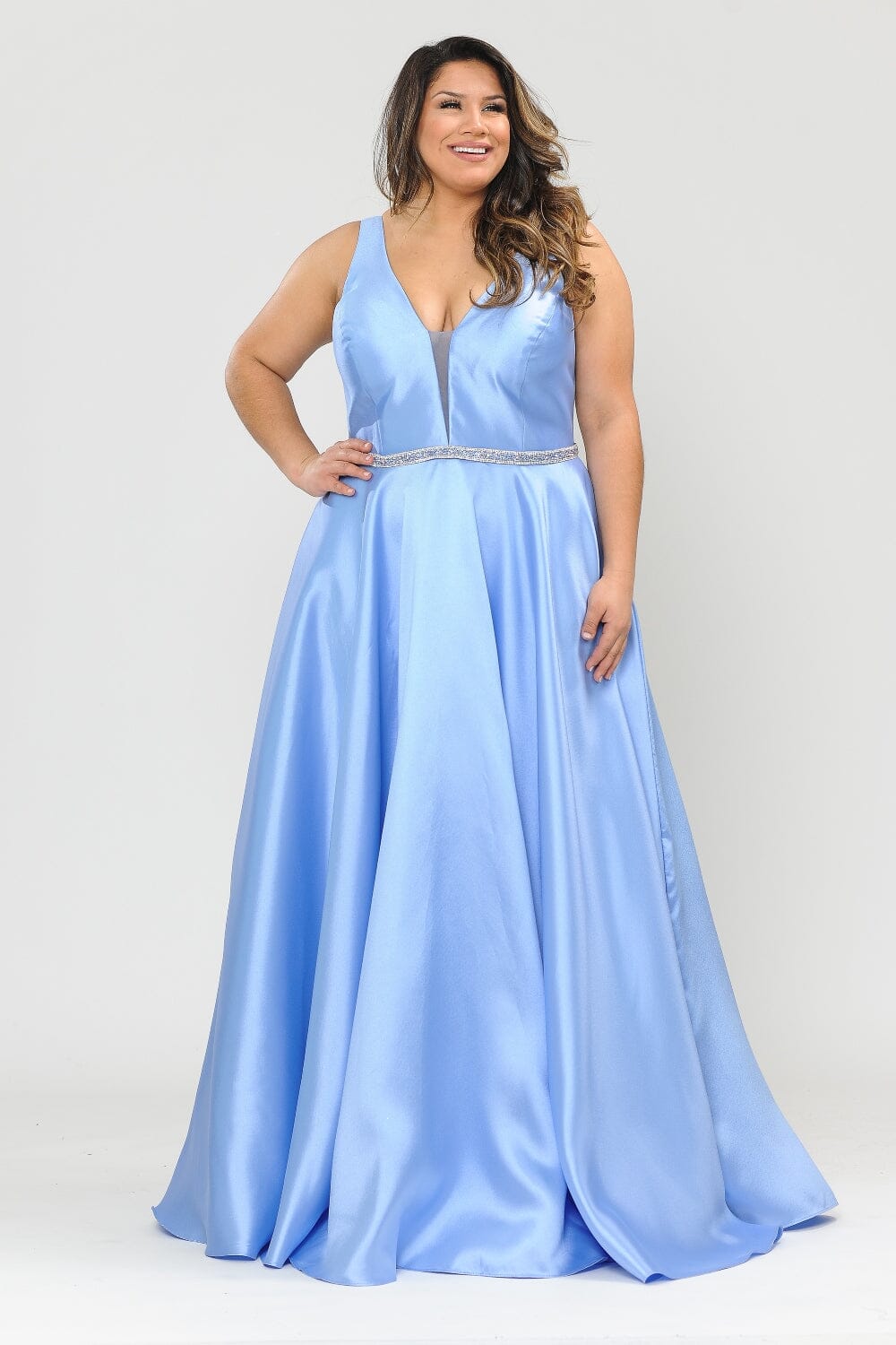 Poly USA W1108 Plus Size Long Deep V-Neck Dress | FormalDressShops Periwinkle / 22W Poly USA W1108 Plus Size Long Deep V-Neck Dress | FormalDressShops Periwinkle / 22W