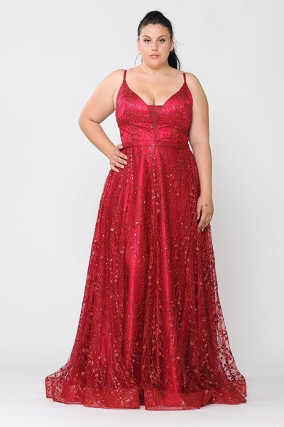 Plus Size Long Glitter Mesh Dress by Poly USA W1004