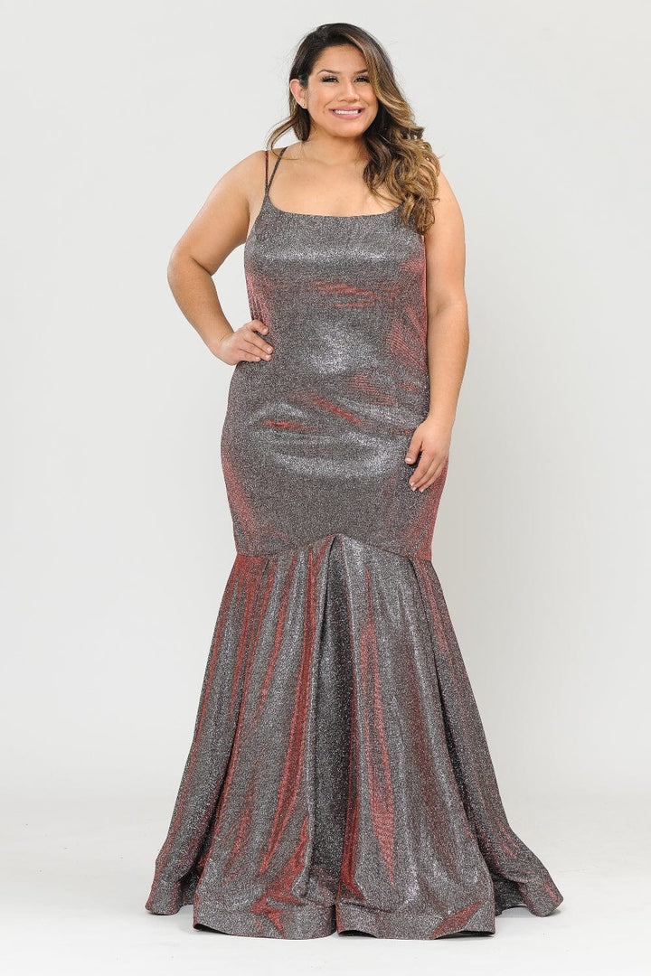 Plus Size Long Metallic Glitter Fitted Dress by Poly USA W1102